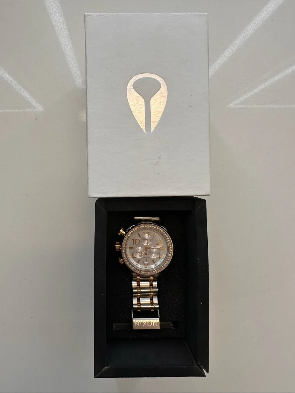Nixon Rose Gold and Silver Crystal-Accented Chronograph Watch